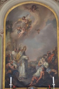 "Der heilige Benno predigt den Sorben" - so stellte sich das der Maler vor, der das große Bild hinter dem Benno-Altar in der Dresdner Kathedrale gemalt hat.