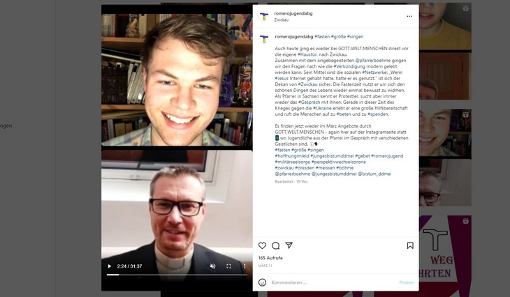 Alexander Fischer (oben) - hier im Gespräch mit Dekan Markus Böhme aus Zwickau. © Screenshot Instagram