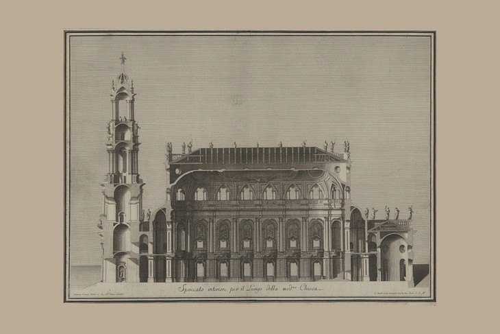 Lorenzo Zucchi (1704–1779) nach Gaetano Chiaveri: Dresden, Katholische Hofkirche, Längsschnitt, 1739/40. © Landesamt für Denkmalpflege Sachsen, Sven Köhler